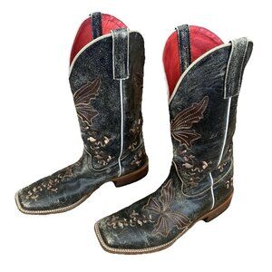 Macie Bean M9019 Crackled Leather Embroided Butterfly Boot Womens Size 10M